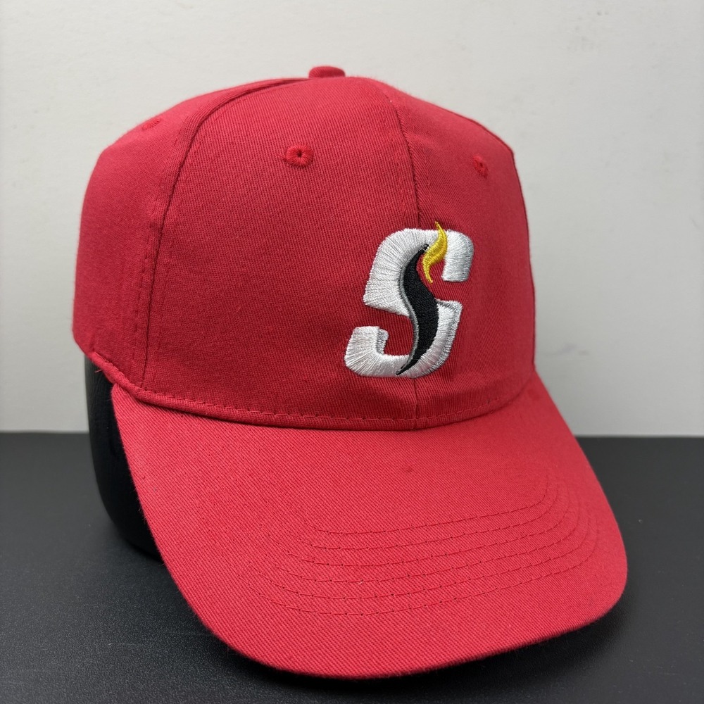 Stockton Heat AHL Hockey Red Embroidered Flame Logo Strapback Hat Cap Calgary Fl